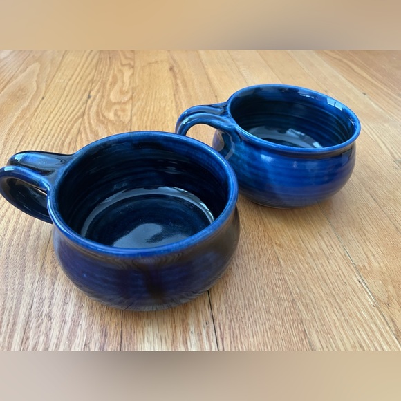 2 blue Pottery stoneware bowls